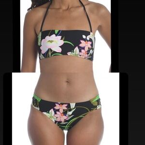 Trina Turk Moonlit Lotus Bandeau Top & Shirred Bottom Swimsuit Bikini Set